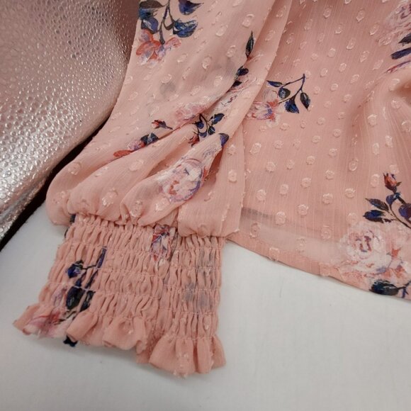 Maison D Amelie Blouse Size Medium Smocked Peach Floral Long Sleeve Fairy Whimsy - Picture 3 of 11